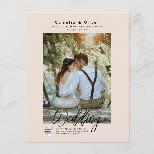 Champagne Blush PHOTO Wedding Invitation QR Code Flyer (Front)