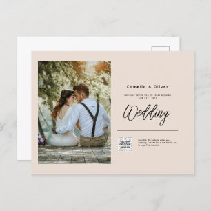 Champagne Blush PHOTO Wedding Invitation QR Code Postcard