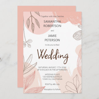 Champagne Blush Pink - Hand Drawn Floral Wedding Invitation
