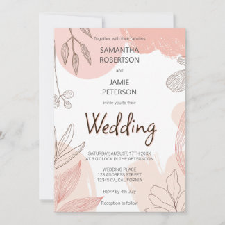 Champagne Blush Pink - Hand Drawn Floral Wedding Invitation