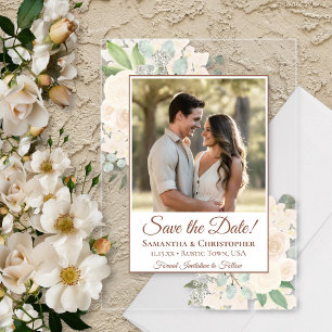 Champagne Blush Roses Wedding Save the Date Photo