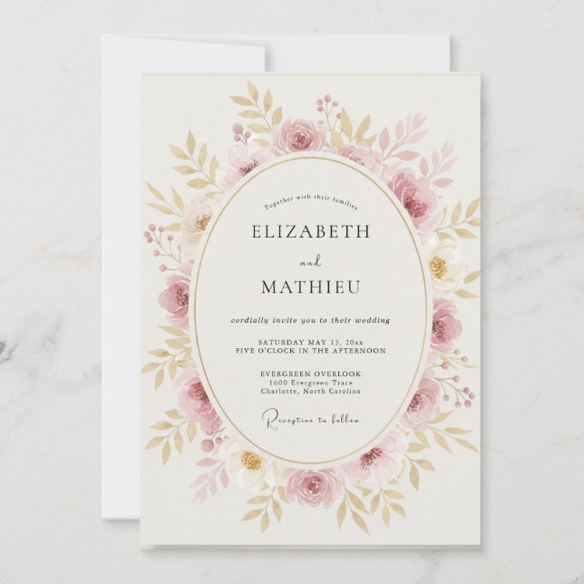 Champagne Blush Wreath Wedding Invitation (Front)