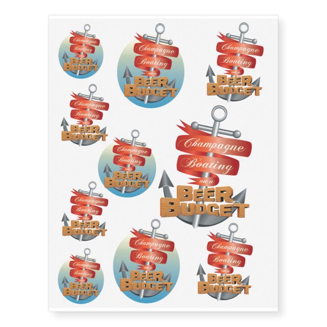 Champagne Boating on a Beer Budget Temporary Tattoos (Front)