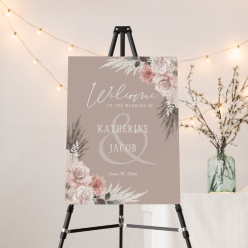 Champagne Boho Floral Neutral Wedding Welcome Sign