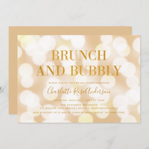 Champagne Bokeh Brunch and Bubbly Bridal Shower Invitation