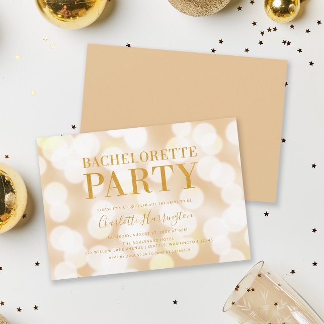Champagne Bokeh Lights Bachelorette Party Invitation (Creator Uploaded)