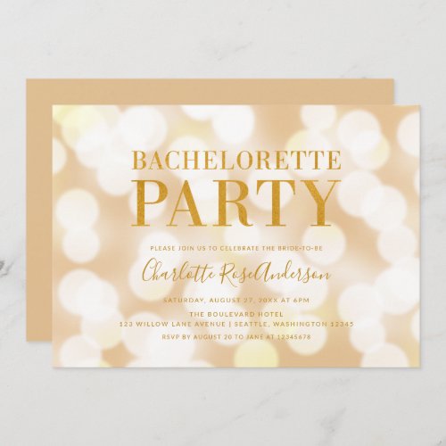 Champagne Bokeh Lights Bachelorette Party Invitation