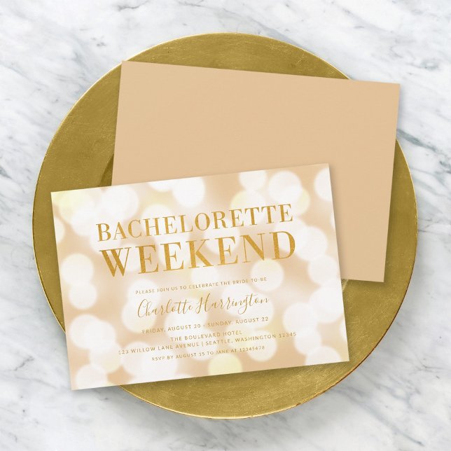 Champagne Bokeh Lights Bachelorette Weekend Invitation (Creator Uploaded)