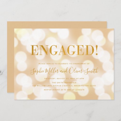 Champagne Bokeh Lights Faux Gold Engagement Party Invitation