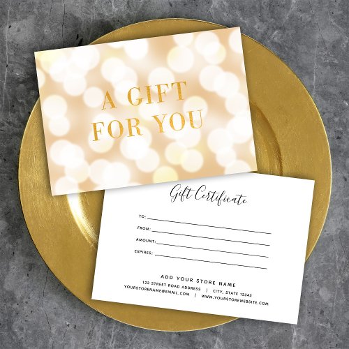 Champagne Bokeh Lights Faux Gold Gift Certificate
