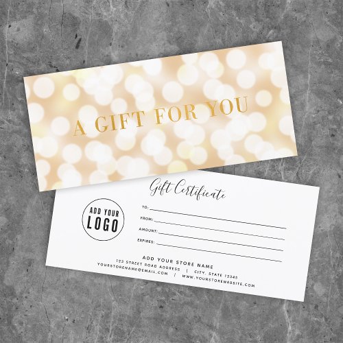 Champagne Bokeh Lights Faux Gold Gift Certificate