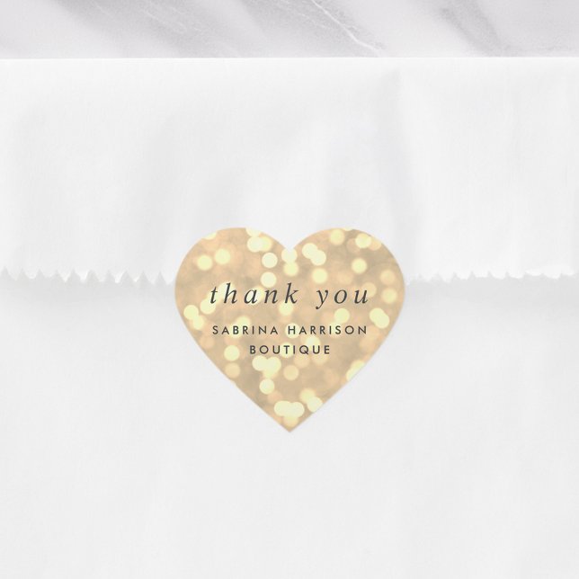 Champagne Bokeh | Personalized Business Thank You Heart Sticker (Creator Uploaded)