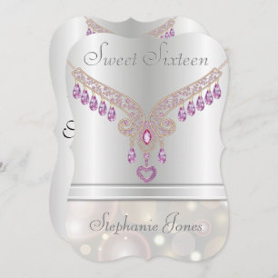 Champagne Bokeh Pink Sapphire Sweet Sixteen Invitation