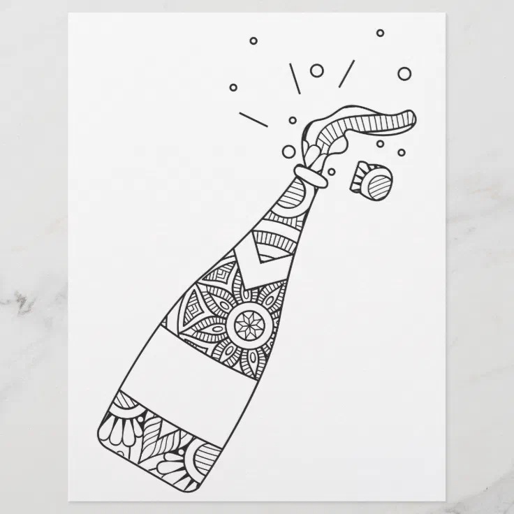 Champagne Bottle Coloring Page | Zazzle