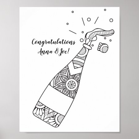 Champagne Bottle Coloring Page Poster