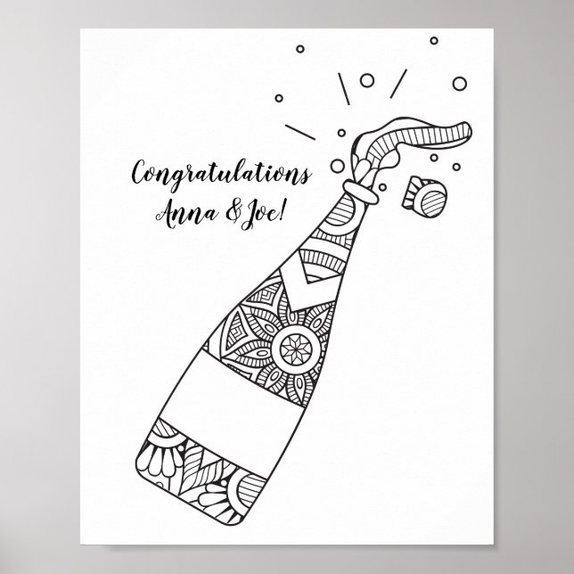Champagne Bottle Coloring Page Poster (Front)