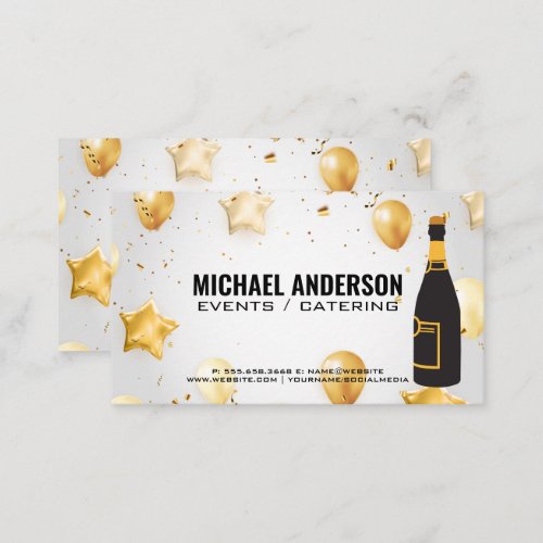 Champagne Bottle  Confetti and Balloons Business Card