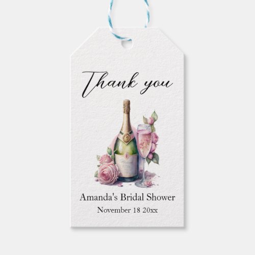 Champagne Bottle Floral Bridal Shower Favor  Gift Tags