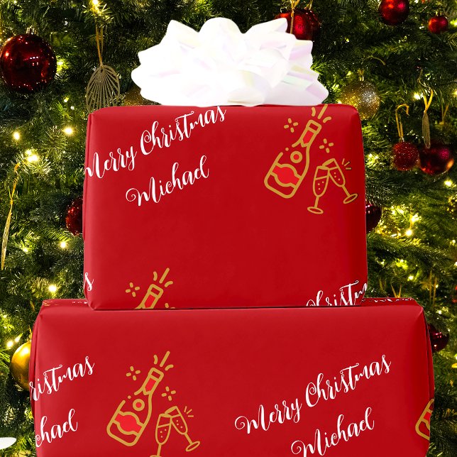 Champagne Bottle Glass Custom Text Personalized Wrapping Paper (Creator Uploaded)