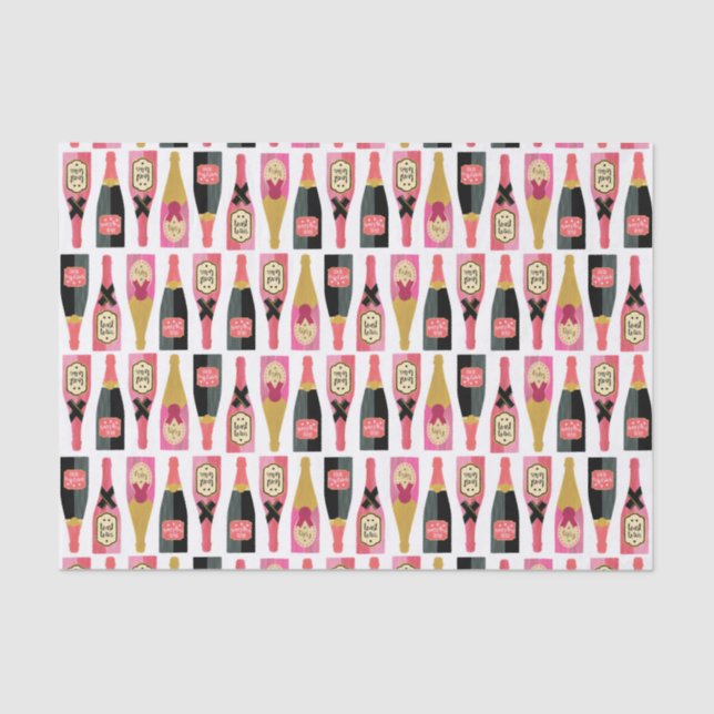 Champagne Bottle Illustration Brush Strokes Tissue Paper (Front)