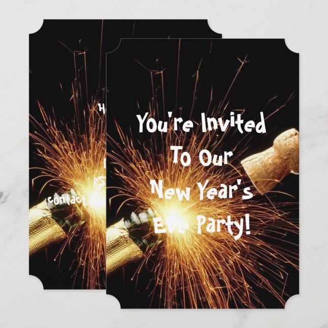 champagne bottle New Year's Eve Invitation (Front/Back)