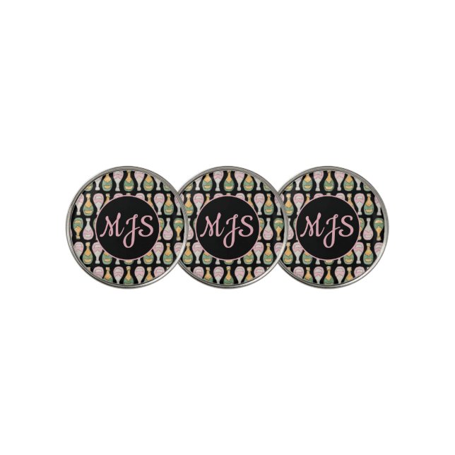 Champagne Bottle Pattern Ladies Golf Ball Marker (3 Up)