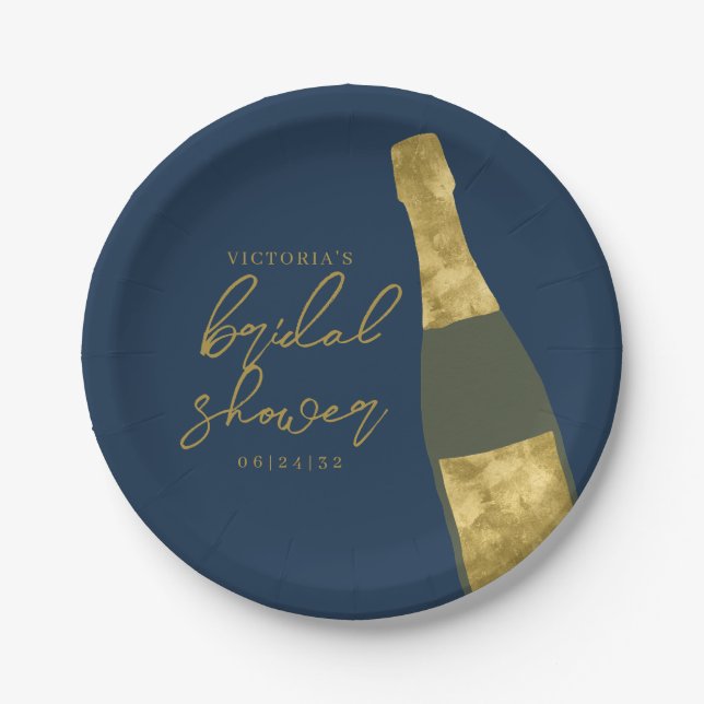 Champagne Bottle Personalized Bridal Shower Paper Plates (Front)