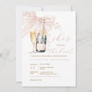 Champagne Bottle & Pink Bow She’s Tying the Knot  Invitation