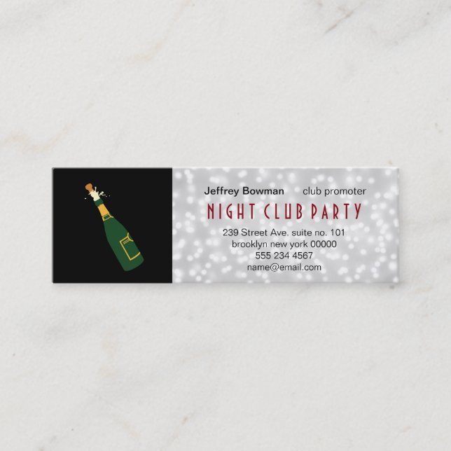 Champagne Bottle Pop / Bokeh White Glow Mini Business Card (Front)