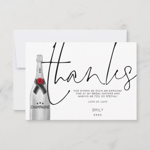 Champagne Bottle Stylish Script Bridal Shower Thank You Card