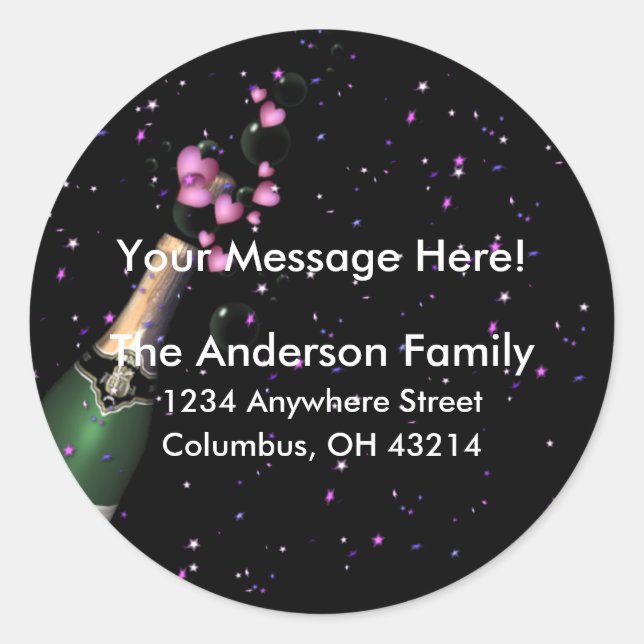 Champagne Bottle w/Confetti Return Address Labels (Front)