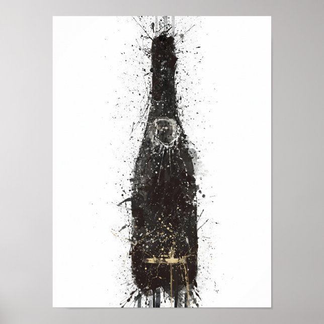 Champagne Bottle Wall Art Print 'Black Fizz' (Front)