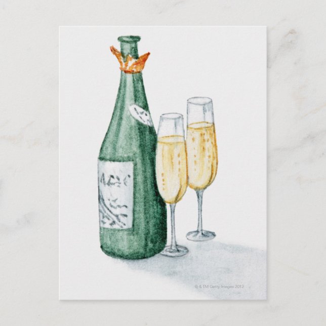 Champagne Bottles and Two Glasses Postcard (Front)