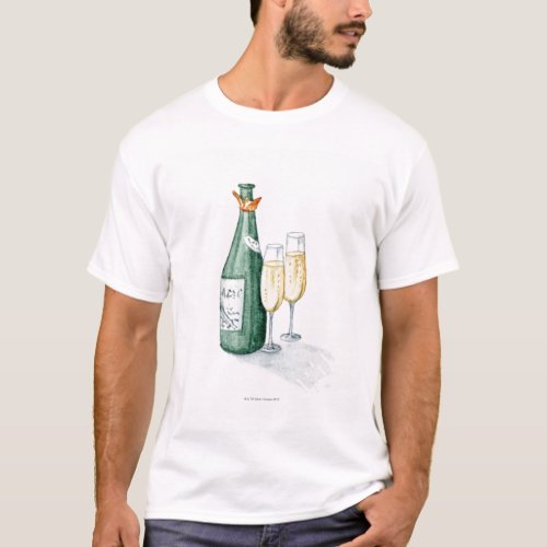 Champagne Bottles and Two Glasses T_Shirt