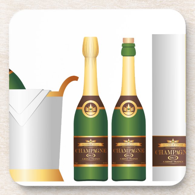 champagne bottles beverage coaster (Front)