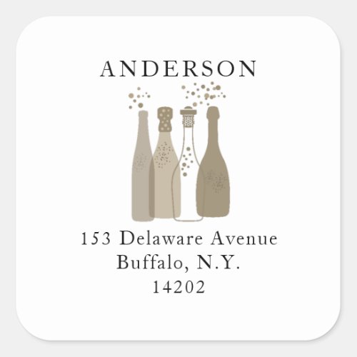 Champagne Bottles Cute 1960s Retro Return Address Square Sticker