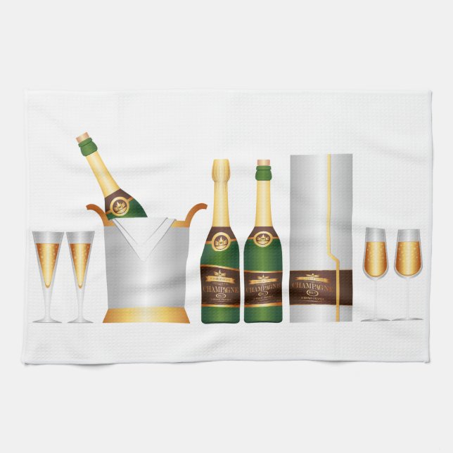champagne bottles kitchen towel (Horizontal)