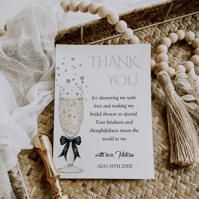 Champagne Bow Bridal Shower Thank You Card (Creator Uploaded)