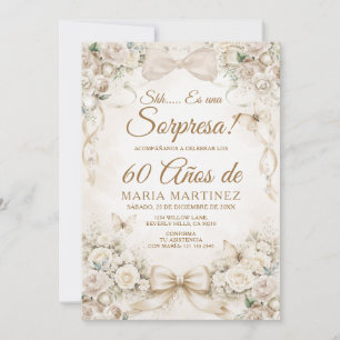 Champagne Bow Floral Sorpresa 60 Años Birthday Invitation
