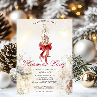 Champagne Bow Snowflakes Presents Company  Invitation
