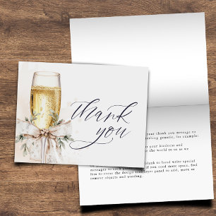 Champagne Bow Winter Neutral Elegant Folding Letterpress Thank You Card