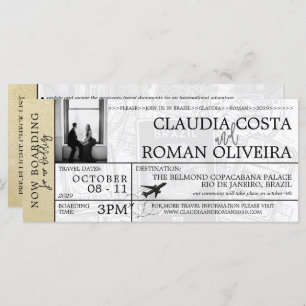 Champagne Brazil Wedding Boarding Pass Invitation