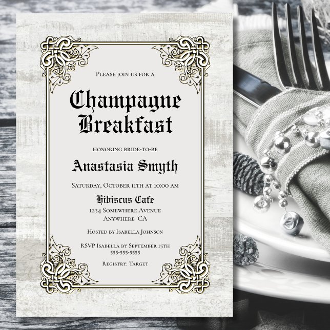 Champagne Breakfast Rustic Bleached Wood Invitation (Creator Uploaded)