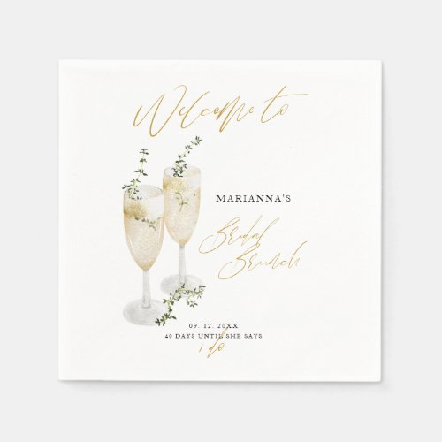 Champagne Bridal Brunch Gold Calligraphy Welcome Napkins