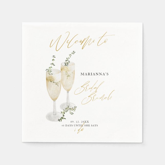 Champagne Bridal Brunch Gold Calligraphy Welcome Napkins (Front)