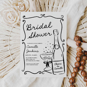 Champagne Bridal Shower Hand Drawn Invitation by CavaPartyDesign at Zazzle