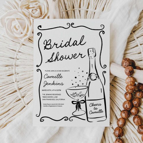 Champagne Bridal Shower Hand Drawn Invitation