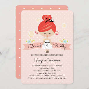 Champagne Bridal Shower Invitation Redhead