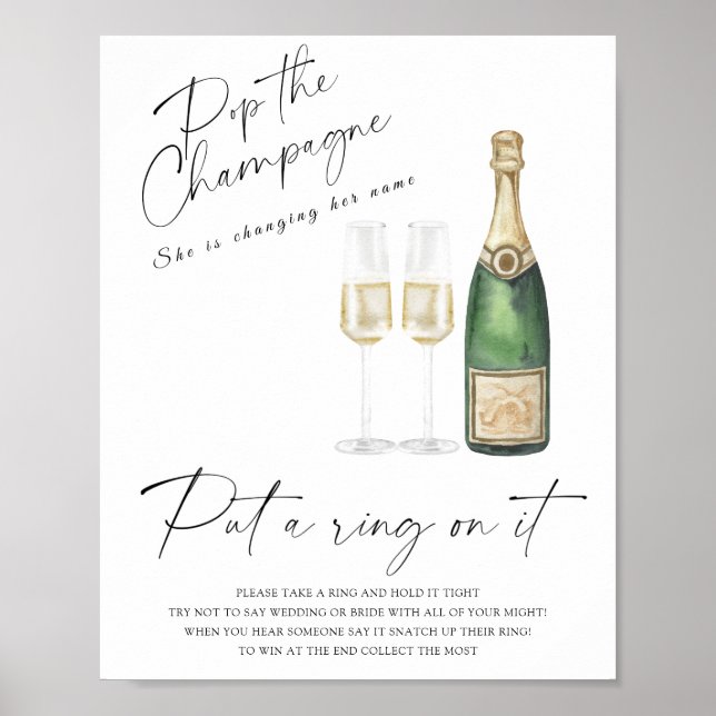 Champagne bridal shower - put a ring on it game poster (Front)