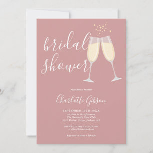 Champagne Bridal Shower QR Code Dusty Rose Pink Invitation